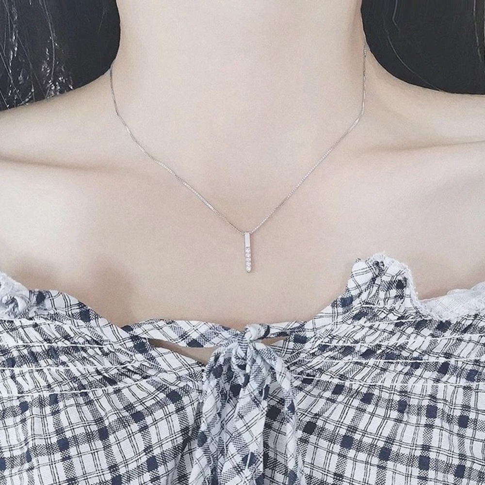 Sterling Silver Simulated Diamond Drop Necklace - Picture 7 of 13